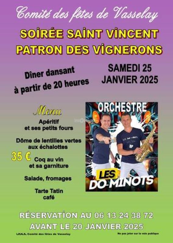 Soirée Saint Vincent, patron des Vignerons Le 25 janv 2025